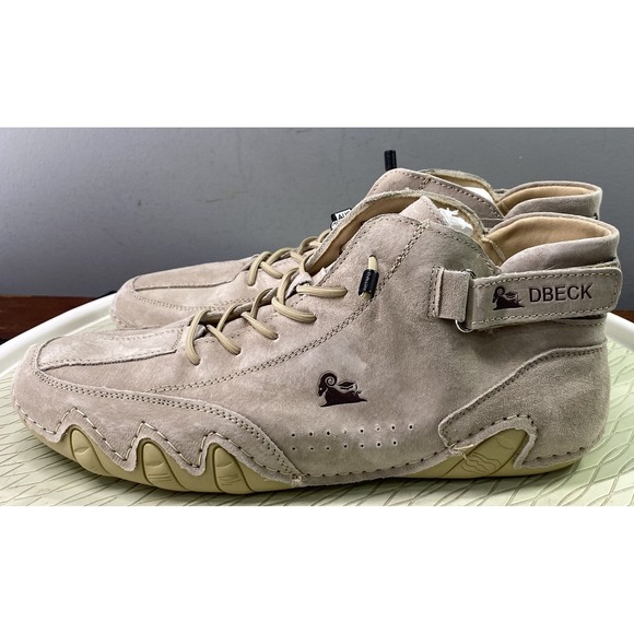 DBECK Men  Casual High Top Shoes Suede Hiking Lace-Up Boots‎ Beige US12/EU46 NEW